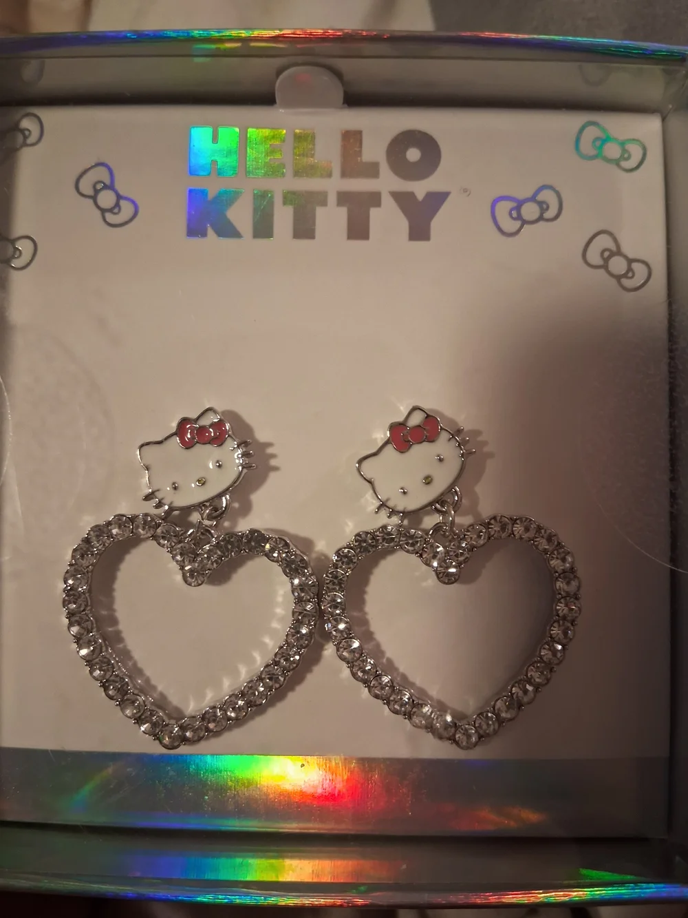 Hello Kitty White & Red Enamel Heart Drop Earrings with Crystal Hearts